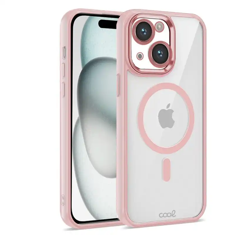 Cool Funda Magnética Transparente con Borde Rosa para iPhone 15
