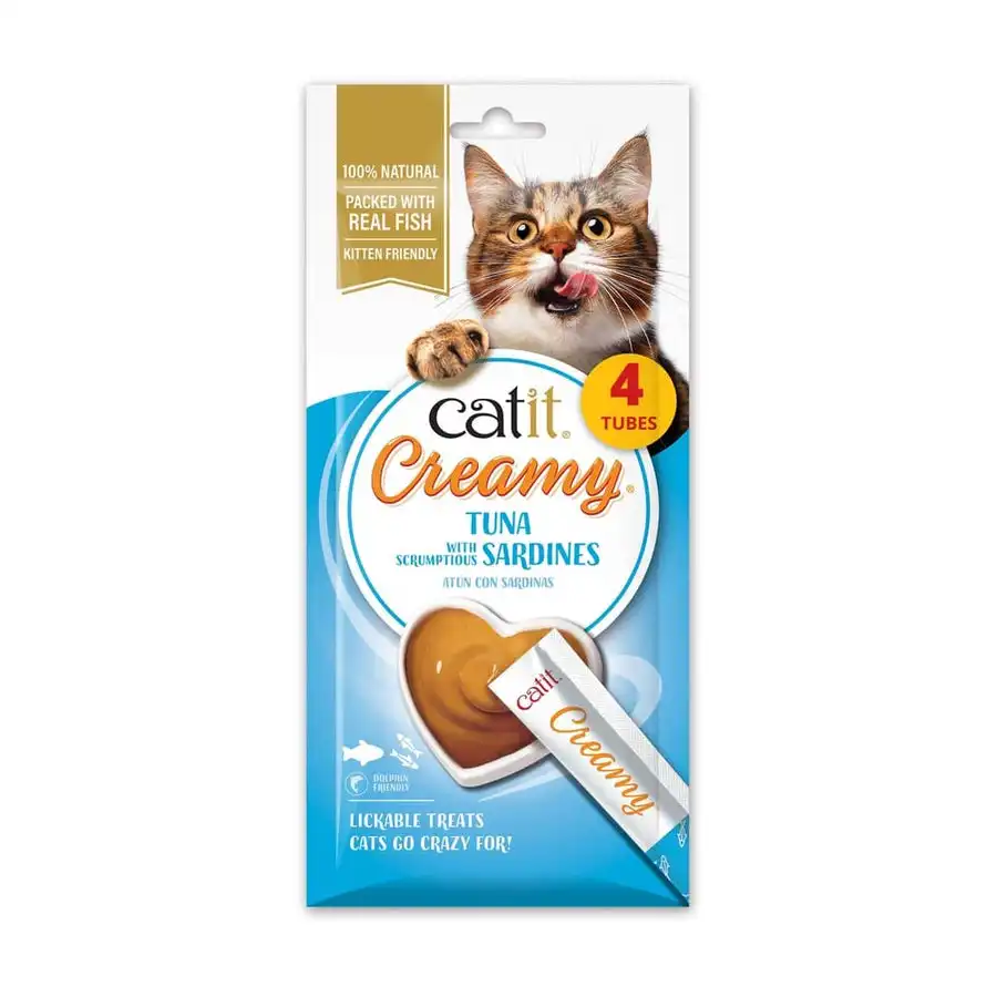 Snacks cremosos para gatos Catit Creamy – 4 Tubos Atún y Sardina, 4x10g - 4x10 g - Catit - Comparador de precios