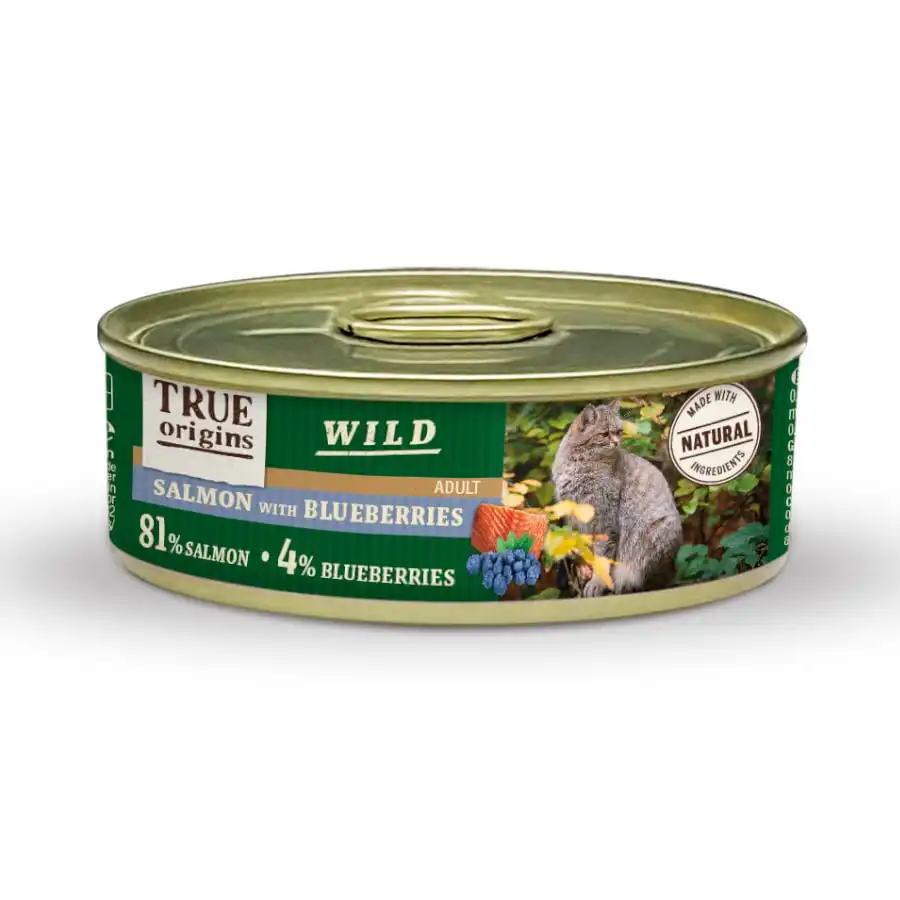 True Origins Wild Adult Salmón y Arándanos lata para gatos