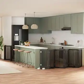 Puerta De Perros Plegable 15 Paneles Madera Álamo Negra 750 Cm