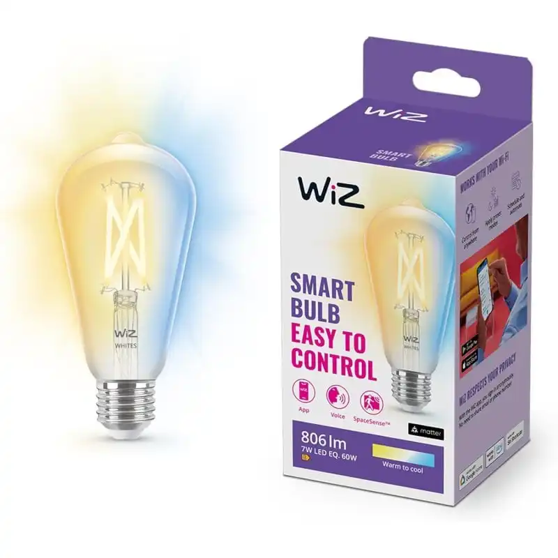 WIZ Bombilla Inteligente LED Wi-Fi Filamento Blanco Regulable ST64 60W E27