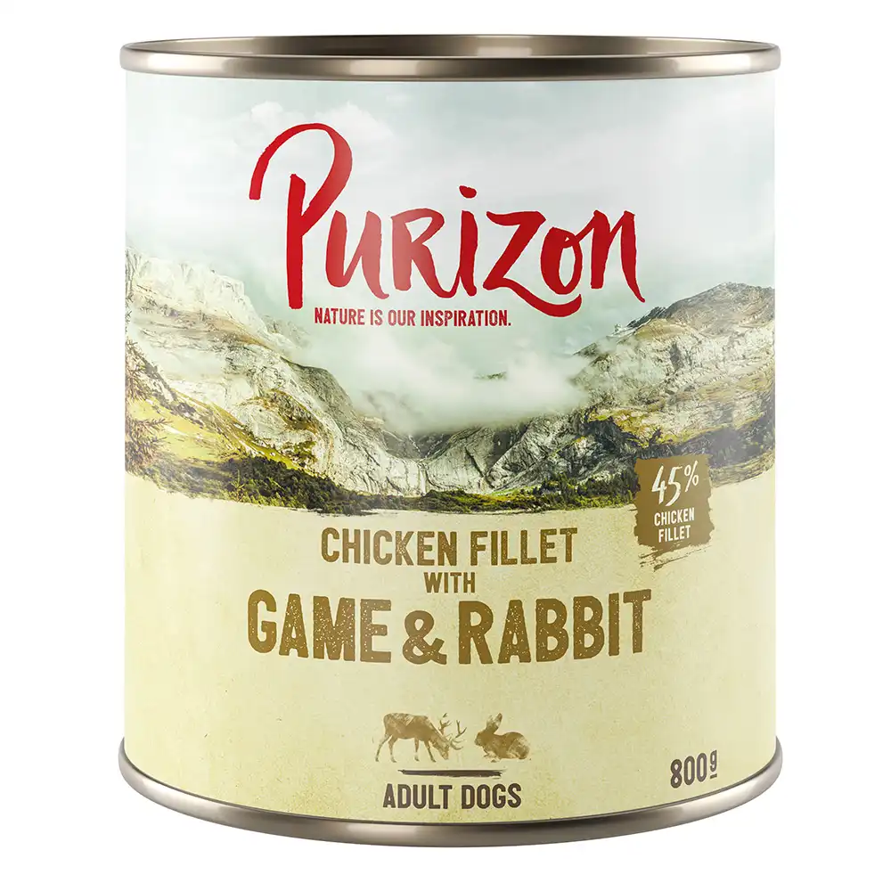 Purizon Adult 6 x 800 g comida húmeda sin cereales para perros - Carne de caza y conejo con calabaza y arándanos