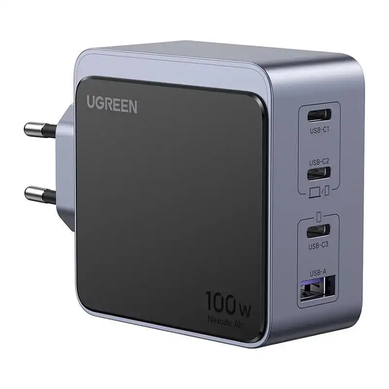 Ugreen Nexode S Cargador Rápido 100W GaN 3 Puertos USB-C + 1 Puerto USB-A PD3.0/QC Gris