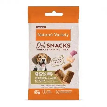 0.05 KG Nature’s Variety Bocaditos Deli Snacks Adult Pollo, Cordero y Cerdo para perros - Natures Variety - Comparador de precios