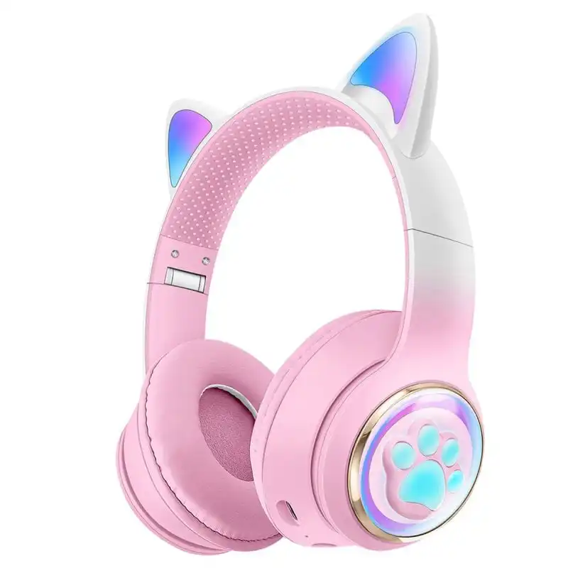 Kinsi AKZ-62 Auriculares Inalámbricos Orejas de Gato RGB Rosa