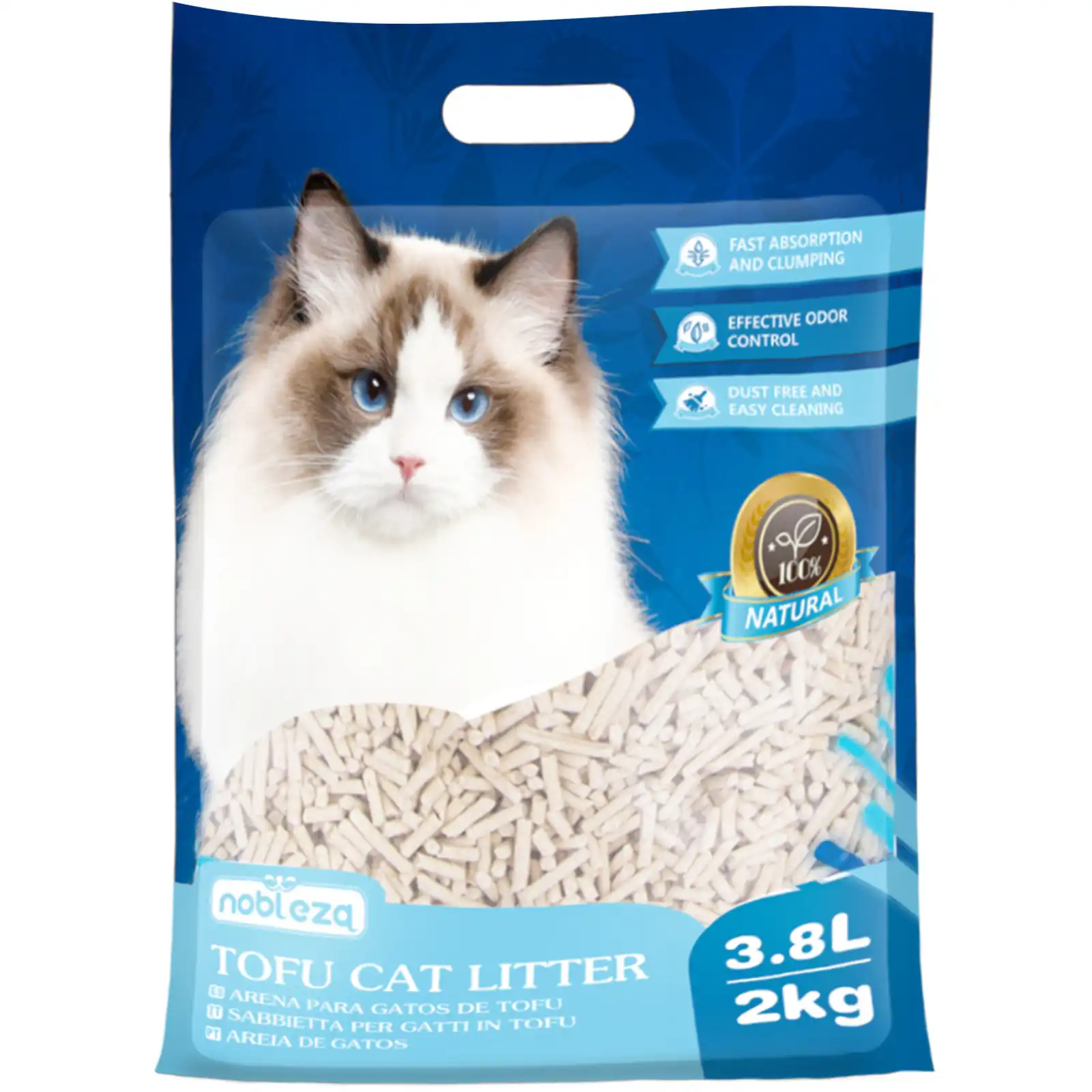 Nobleza Arena para Gatos Vegetal y Aglomerante,  3.8 Litres~ 2KG, Arena de maíz para gatos biodegradable, lecho para gatos libre de polvo