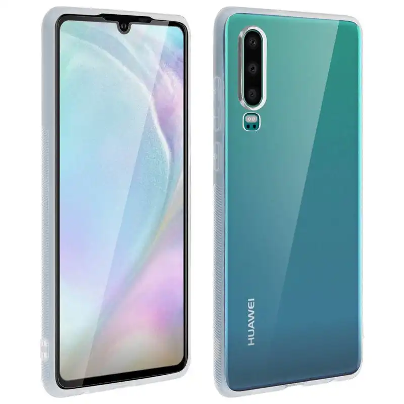 Avizar Carcasa Silicona Transparente + Cristal Templado Bordes Negros para Huawei P30