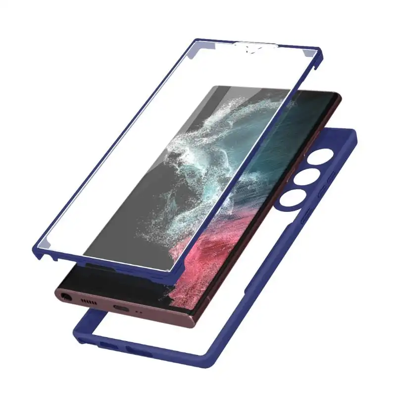 Funda Samsung S22 Ultra Trasera De Plexiglás Y Delantera De Polímero Marco Azul