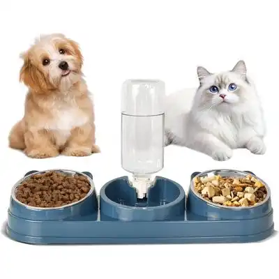 HausPets Set 3 en 1 comederos gato + botella 500 ml - Azul - HausPets - Comparador de precios