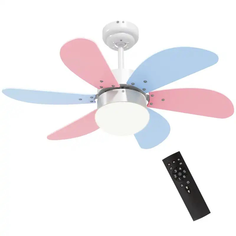 Homcom Ventilador de Techo con Luz 34W 82.5cm Motor DC con 6 Aspas Multicolor