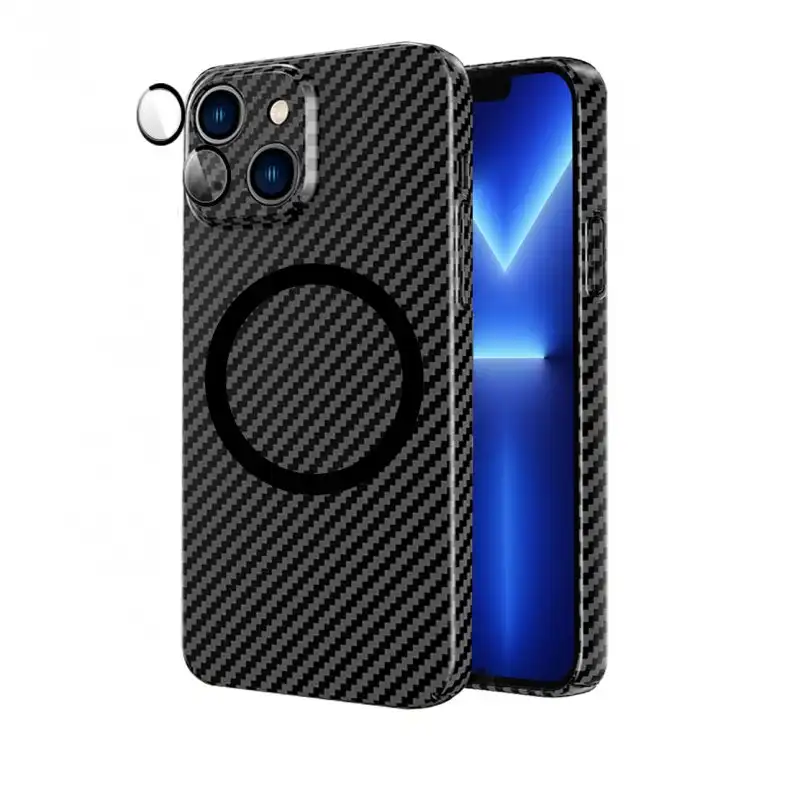 Icoveri Funda Carbono con Protector de Cámara Negro/Gris para iPhone 13