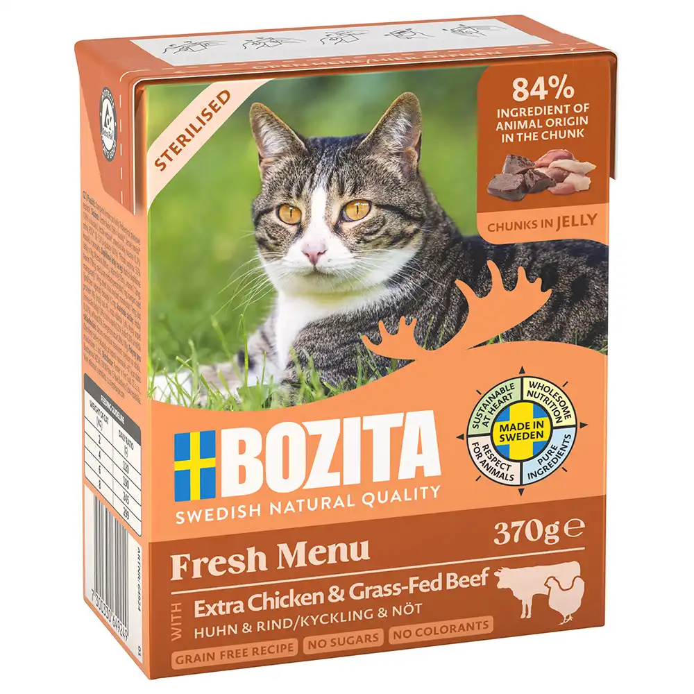 Bozita tetra trocitos en gelatina 6 x 370 g - Sterilised con pollo y vacuno