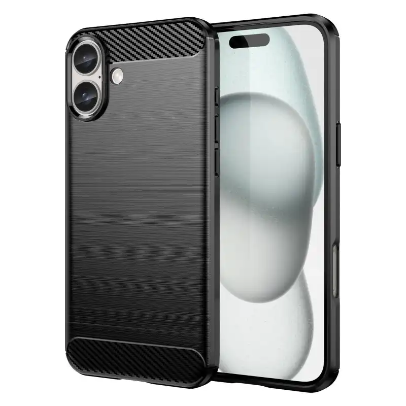 Max Power Digital Funda Fibra De Carbono Para Iphone 16 Plus Antigolpes Silicona Negra