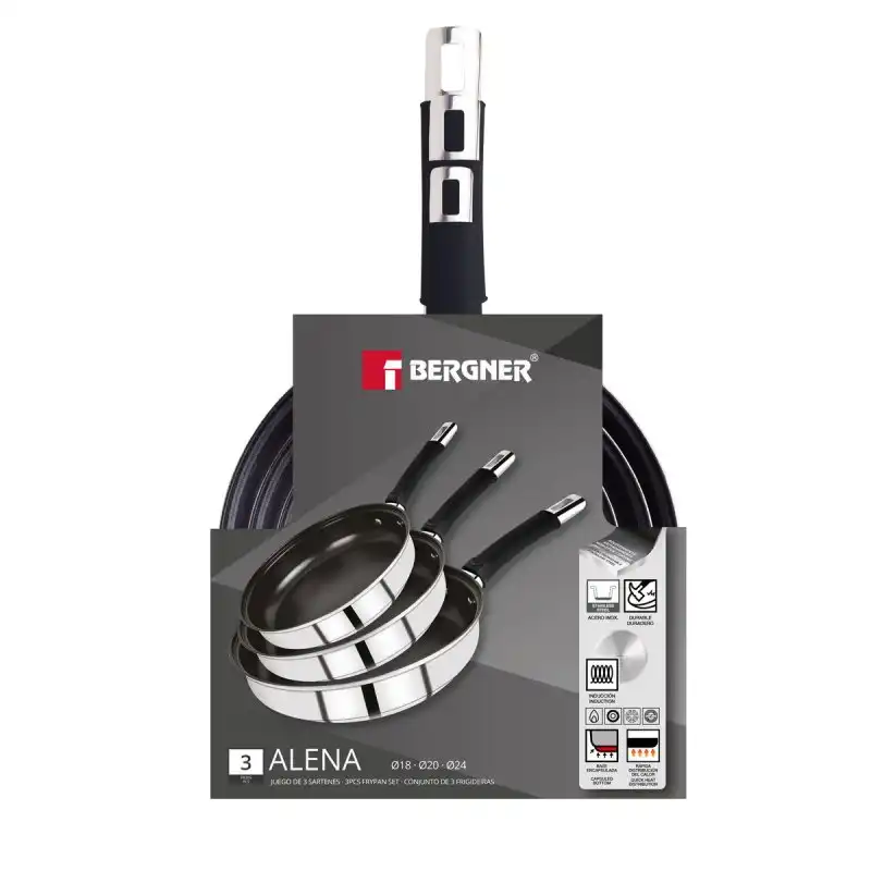 Set De Sartenes Bergner Alena Bg Acero Inoxidable 3 Piezas