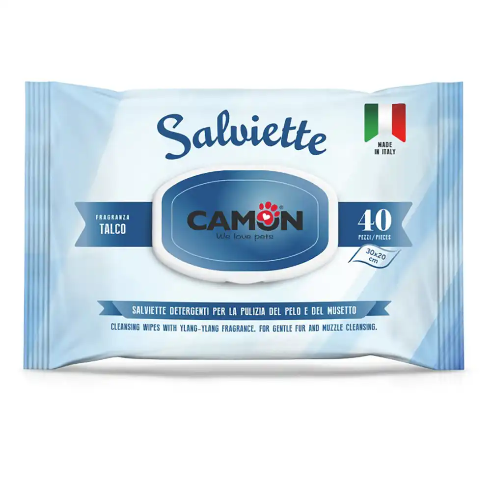 Toallitas de talco Camon para el cuidado del pelo de perros y gatos - 40 piezas