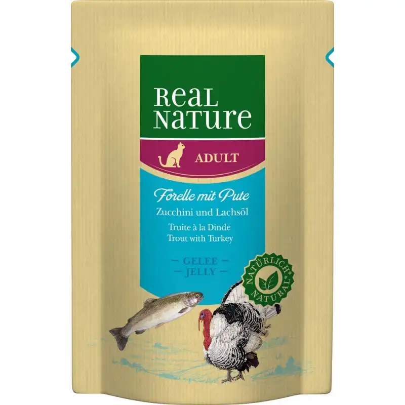 Real Nature Classic Para Gatos Bolsitas Pavo Trucha Gelatina, Unidades 1 x 12 sobres 85gr