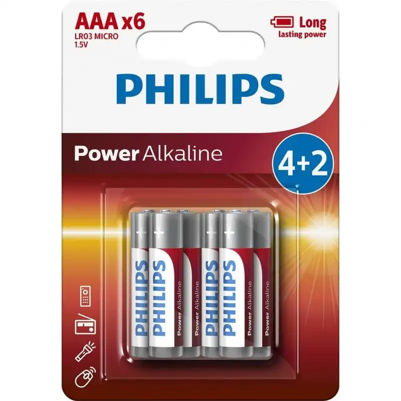 Philips Power Alkaline Pilas Alcalinas AAA LR03 1.5V Pack 6 unidades