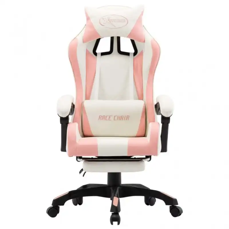 VidaXL Silla Gaming con Reposapiés Cuero Sintético Rosa/Blanco