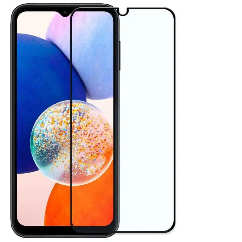 OcioDual Protector de Pantalla Templado con Borde Redondo Negro para Samsung Galaxy A14 Vidrio Templado Antigolpes 9D 9H 0.3mm Marco