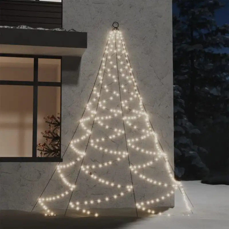 vidaXL Árbol de pared con gancho metálico 260 LED blanco cálido 3 m
