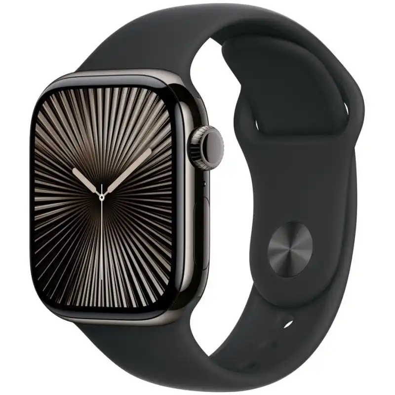 Apple Watch Series 10 GPS + Cellular 42mm Caja Titanio Pizarra con Correa Deportiva Negra M/L