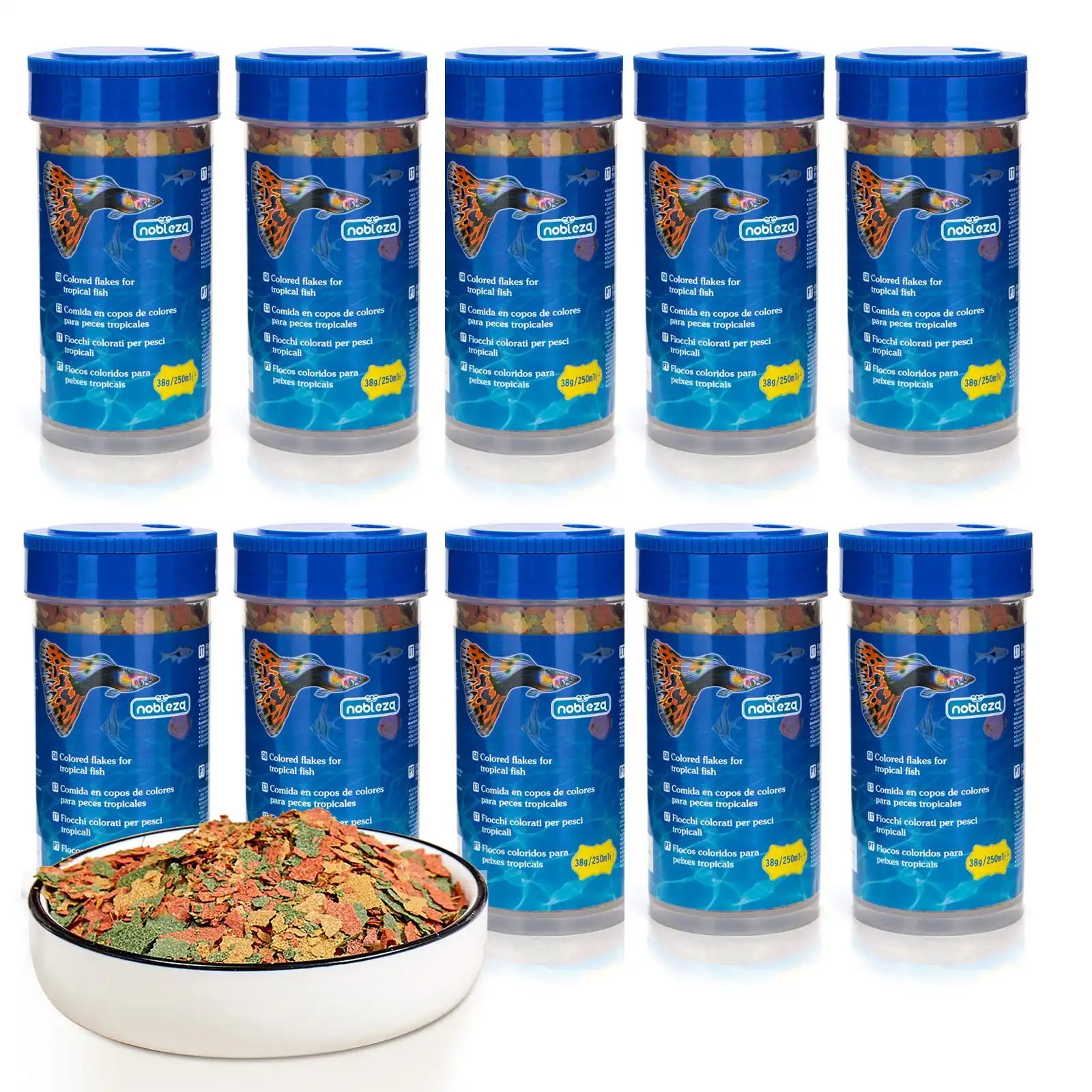 Nobleza - Las hojuelas de pescado tropical son ricas en nutrientes y tienen fórmulas efectivas que promueven el crecimiento, la salud, la longevidad y aumentan el tono de la piel 250ml*10