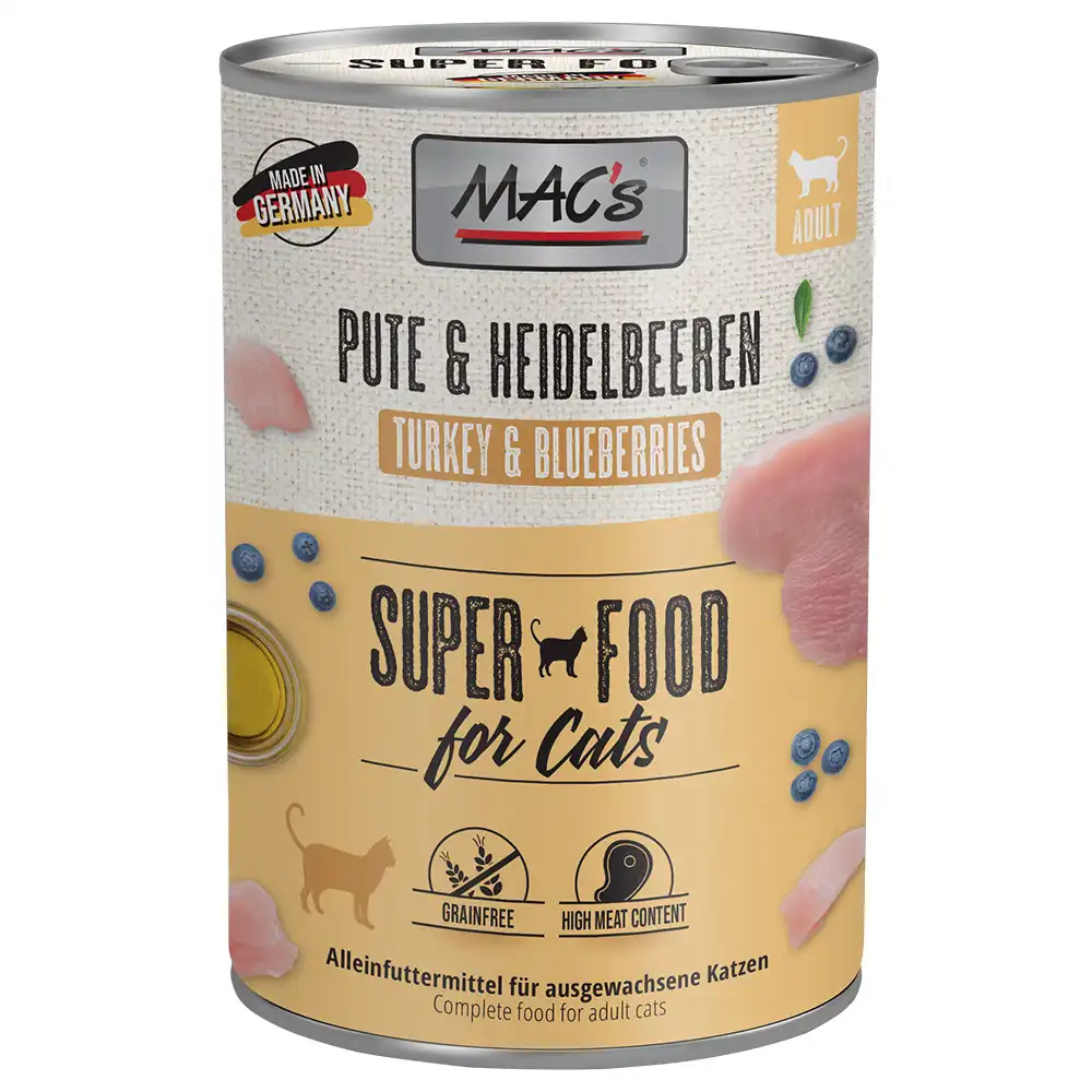 MAC's 6 x 400 g en latas para gatos - Pavo y arándanos