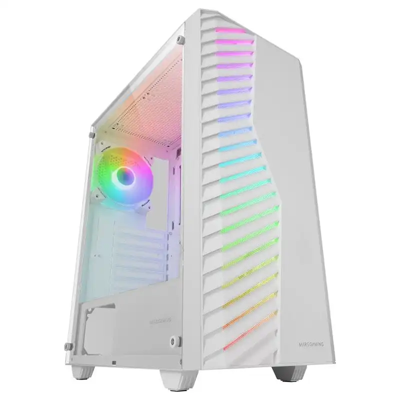 Mars Gaming MC-VOLT Caja ATX Ventilador ARGB 120mm Rejilla Frontal ARGB Cristal Templado Blanco