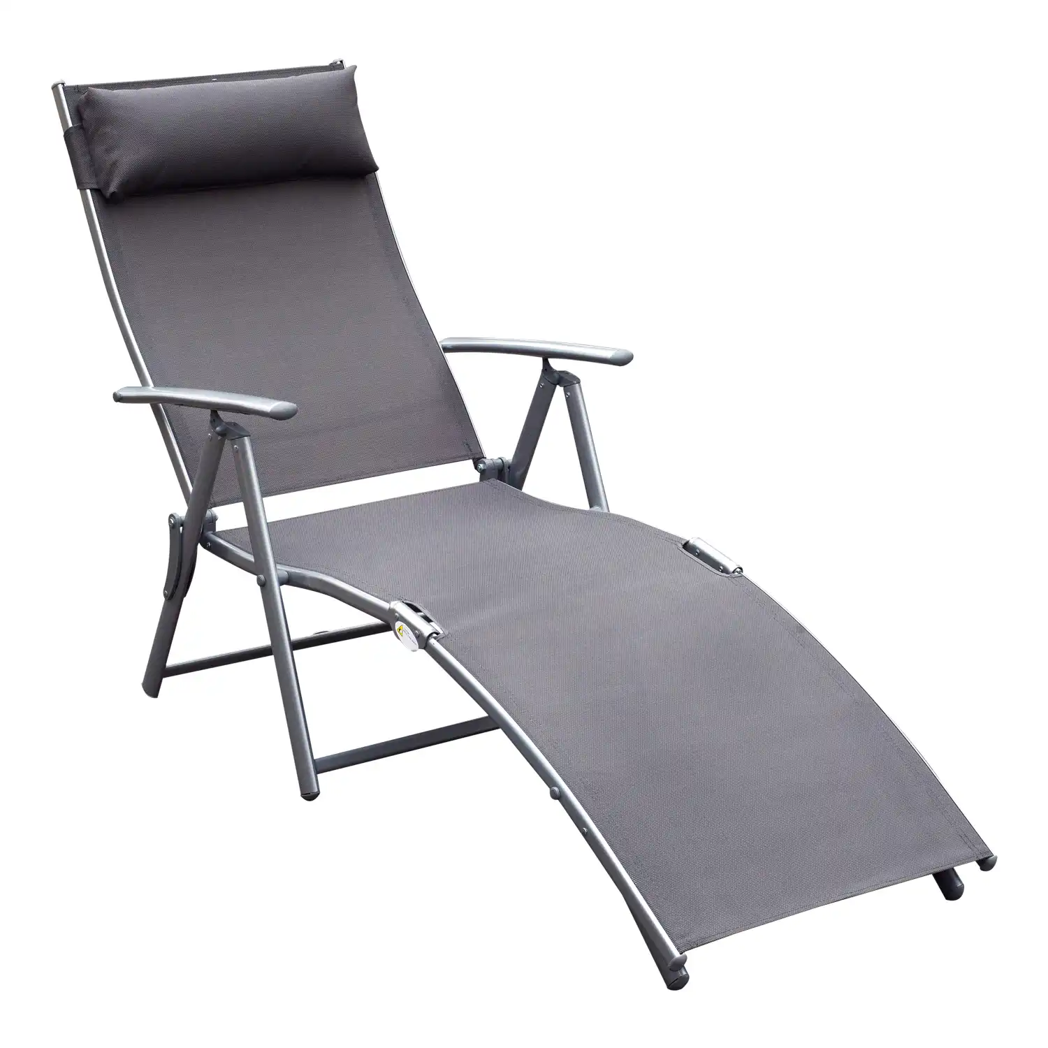 Outsunny Tumbona Plegable Tumbona de Jardín con Respaldo Ajustable en 7 Niveles Almohada y Reposabrazos Carga 165 kg para Piscina Terraza Camping 137x63,5x100,5 cm Gris