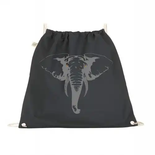 Animal totem mochila algodón orgánico elefante negra unisex