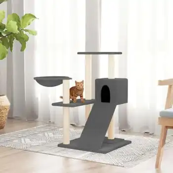 Rascador Para Gatos Con Postes De Sisal Gris Oscuro 82 Cm