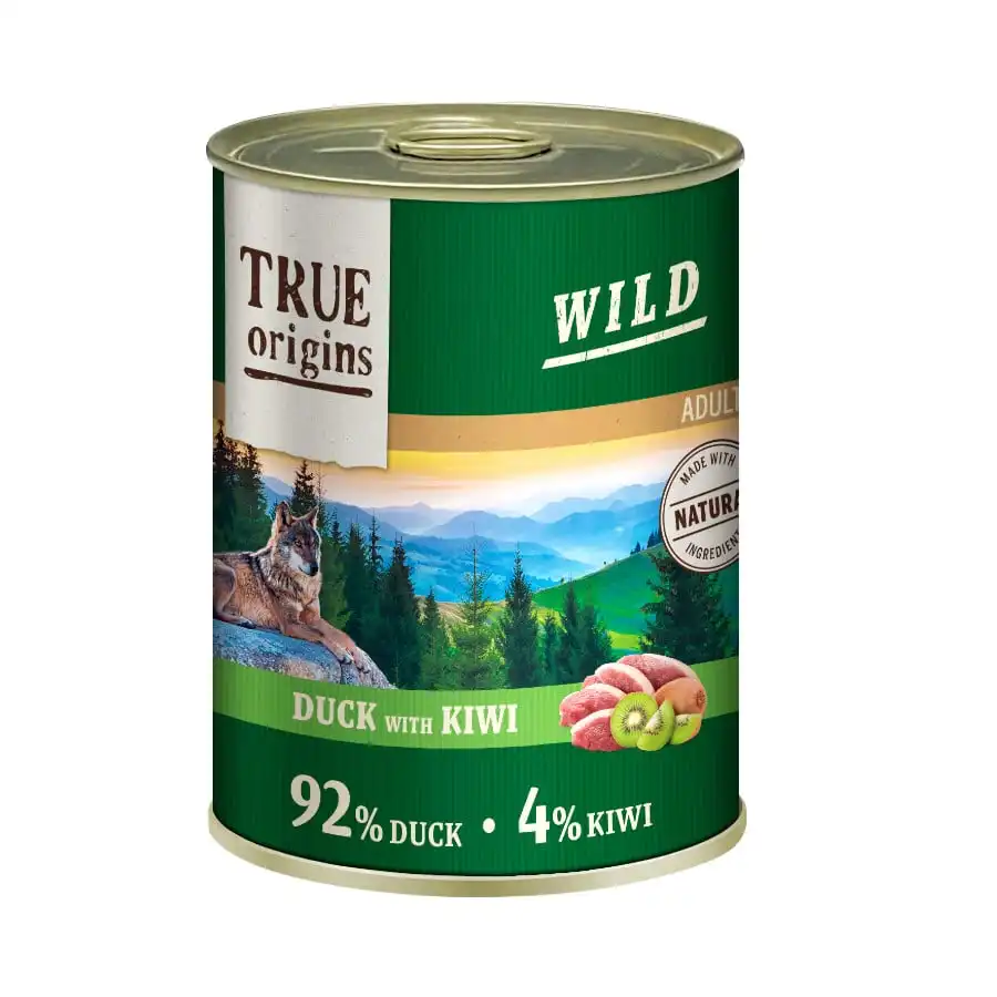 True Origins Adult Wild Pato y Kiwi Lata para perros