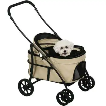Carrito Para Perros De Tela Oxford Acero 81x68x98,5 Cm-pawhut. Caqui