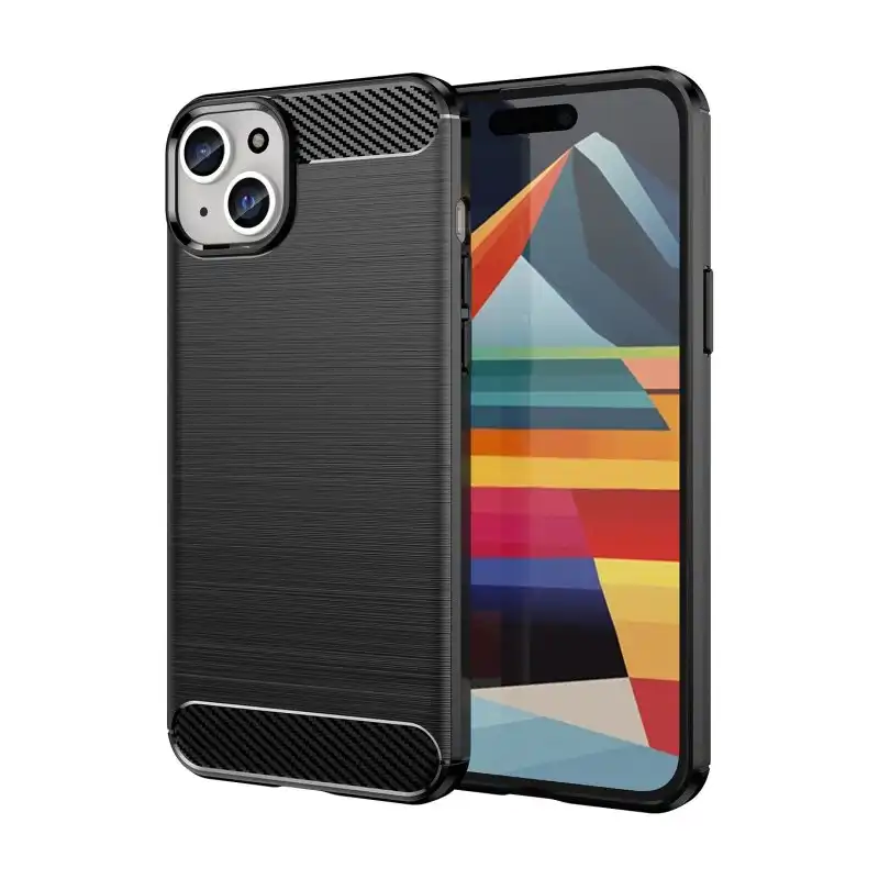 Max Power Digital Funda Fibra De Carbono Para Iphone 15 Pro Antigolpes Silicona Negra
