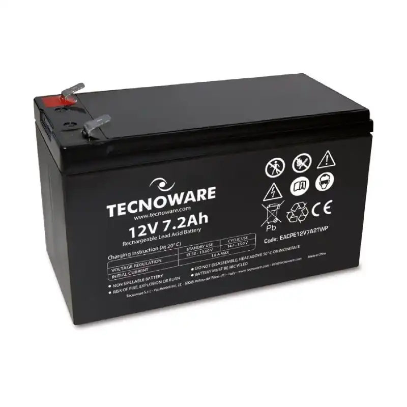 Tecnoware Batería de Plomo-Ácido 12V 7Ah para SAI, Videovigilancia y Alarma Conexión Faston 6.3 Mm