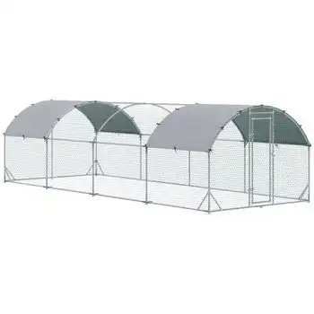 Gallinero De Acero Galvanizado Tela 280x760x197 Cm-pawhut. Plata