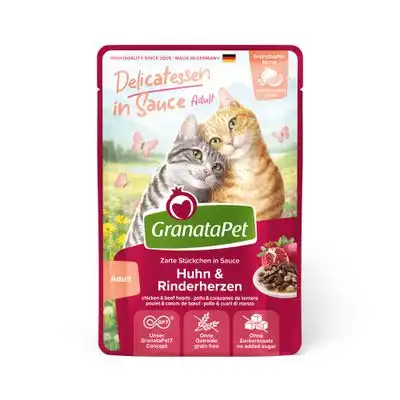 GranataPet Delicatessen en salsa 12 x 100 g - Pollo y corazones de res - Granatapet - Comparador de precios