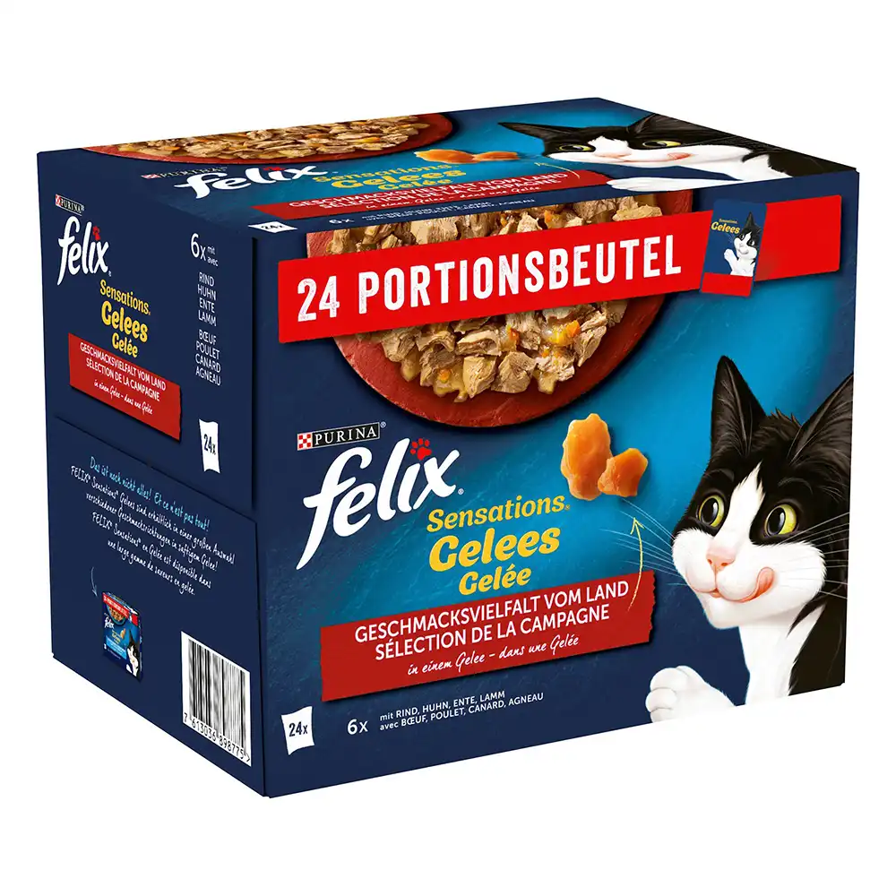 Felix Sensations 24 x 85 g  - Carne en gelatina: vacuno, pollo, pato y cordero