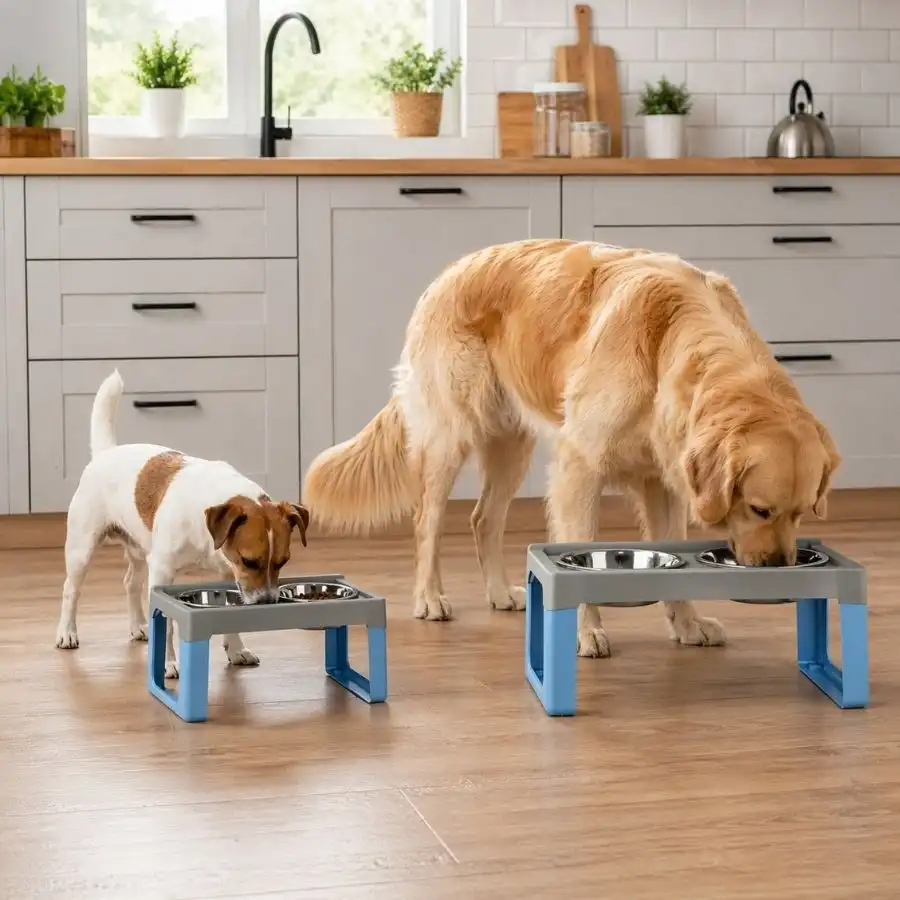 Leeby Comedero Doble de Acero Inoxidable Color Azul para perros - 2 L - Leeby - Comparador de precios