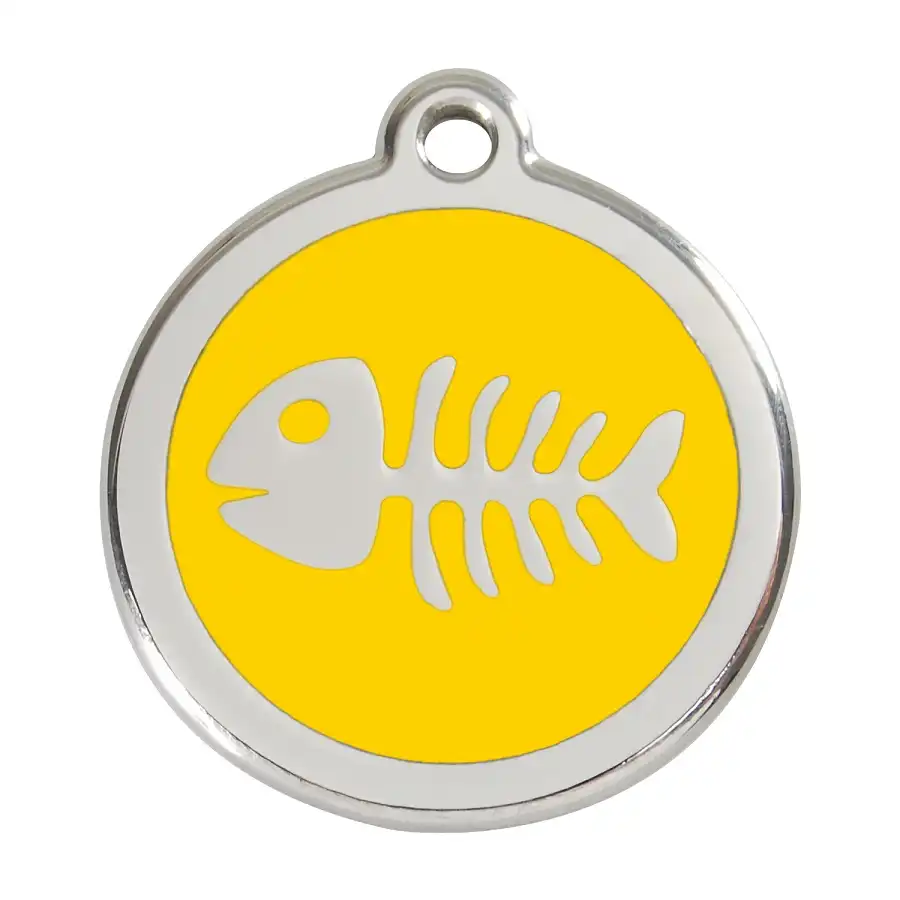 Placa identificativa Acero Inoxidable Esmalte Pez Esqueleto Amarillo para perros