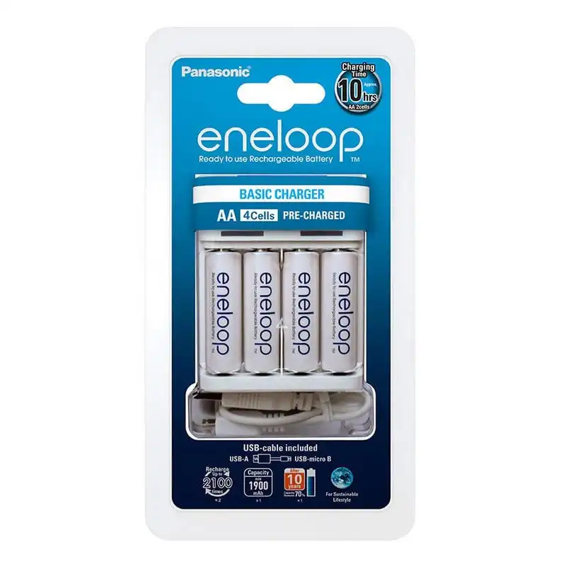 Panasonic Eneloop BQ-CC61 Cargador USB 4 Pilas AA/AAA + 4 Pilas Mignon 1900mAh