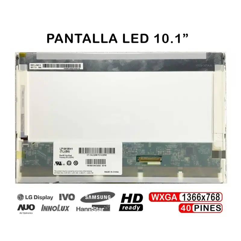 Pantalla Led De 10.1" Para Portátil Lp101wh1-tlb5 Lp101wh1-tla1 1366x768 40 Pines