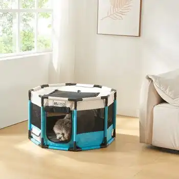 Parque Para Perros Nærøysund Poliéster 72x72x45cm - Azul/beige [en.casa]