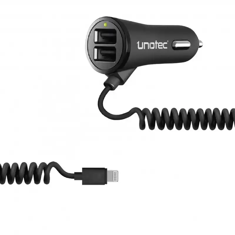 Unotec Cargador de Coche para iPhone 2x USB Negro