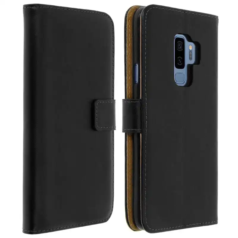 Avizar Funda Tipo Libro de Cuero Negro para Samsung Galaxy S9 Plus