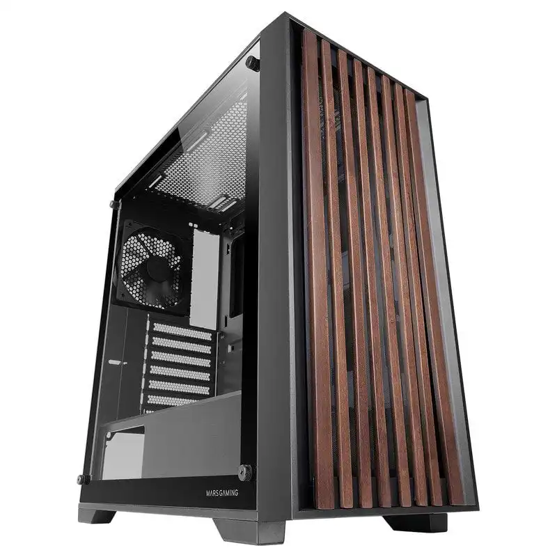 Mars Gaming MC-WOOD Caja PC ATX Panel Frontal de Madera Cristal Templado Ventilador FDB 12cm Negra