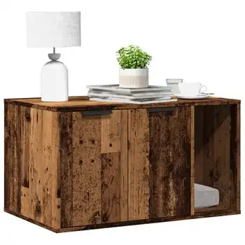 Mueble Arenero De Gatos Madera Ingeniería Envejecida 80x50x45cm