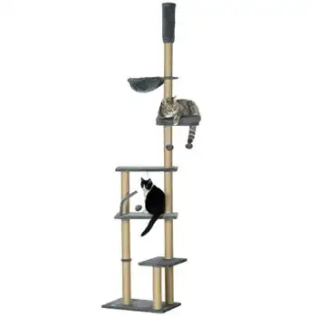 Árbol Para Gatos De Felpa Sisal 54x34x230-250 Cm-pawhut. Gris
