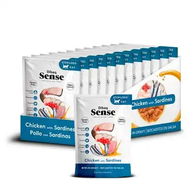 Dibaq Sense Sobres en Salsa Bites Pollo con Sardinas para gatos - 12 Sobres x 100 g - Dibaq - Comparador de precios