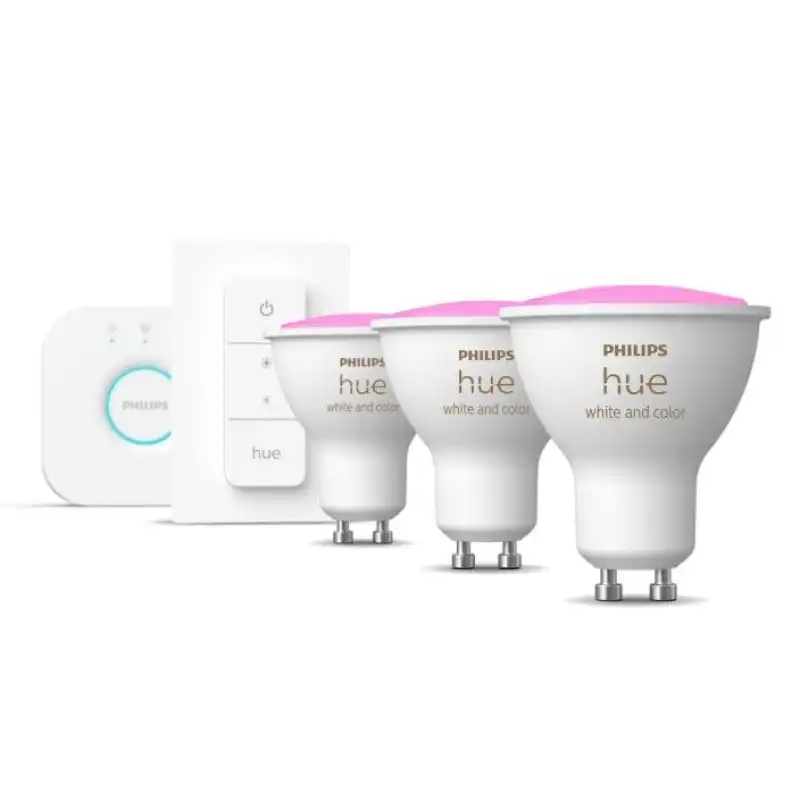 Philips Hue White and Color Ambiance Kit 3 Bombillas LED GU10 4.3W RGB + Hue Bridge + Interruptor